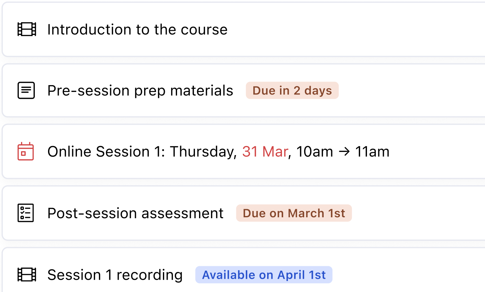 Blended learning platform showing both online and in-person course components