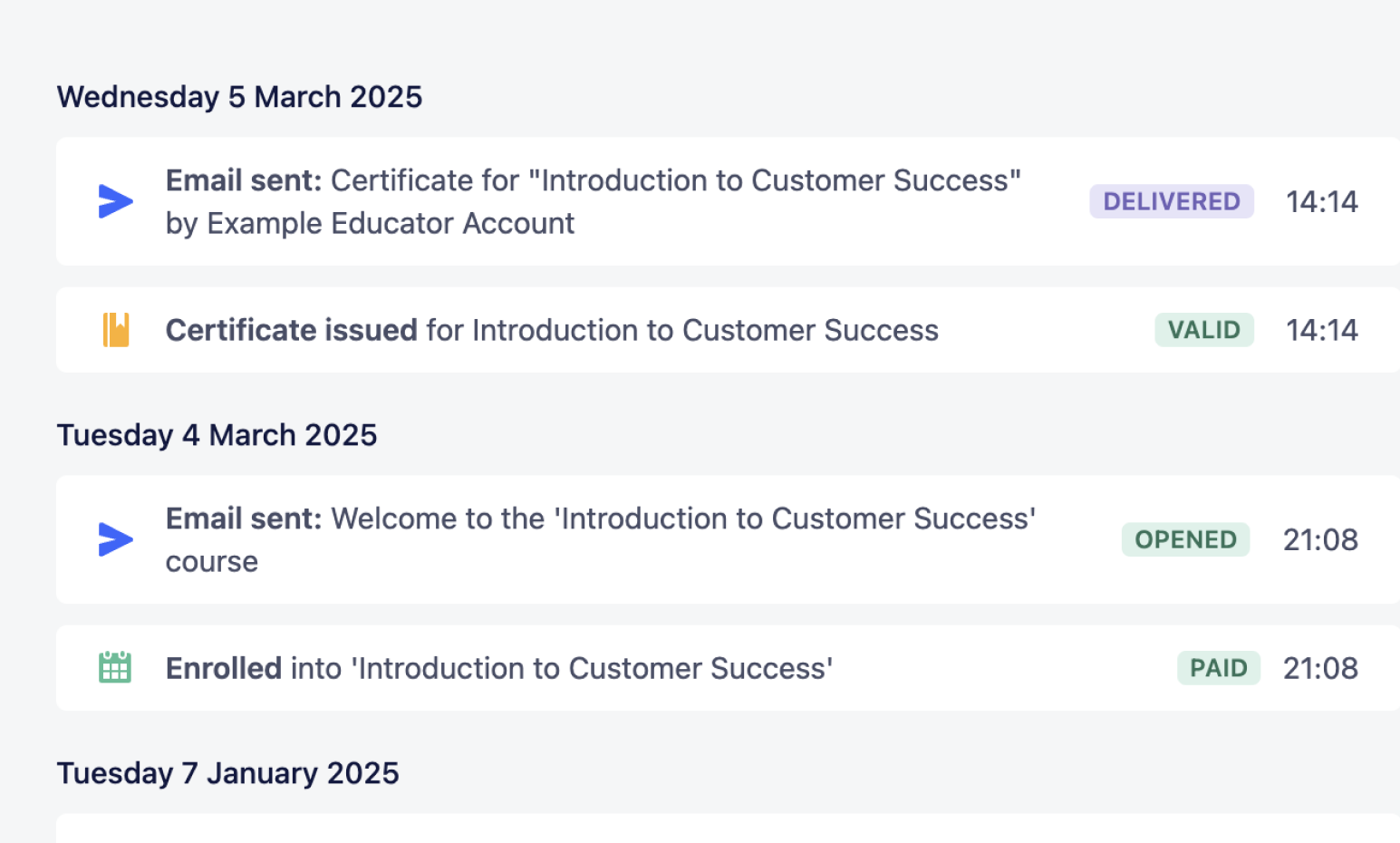 Customer relationship management dashboard showing student profiles and interactions