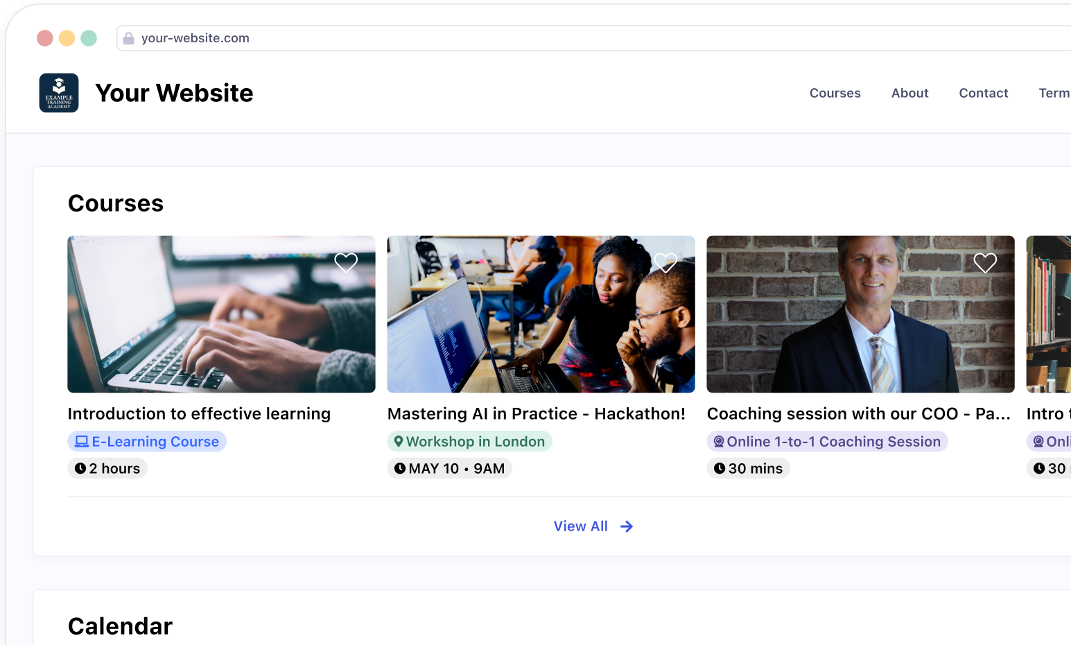 Course embed code and integration options for website implementation