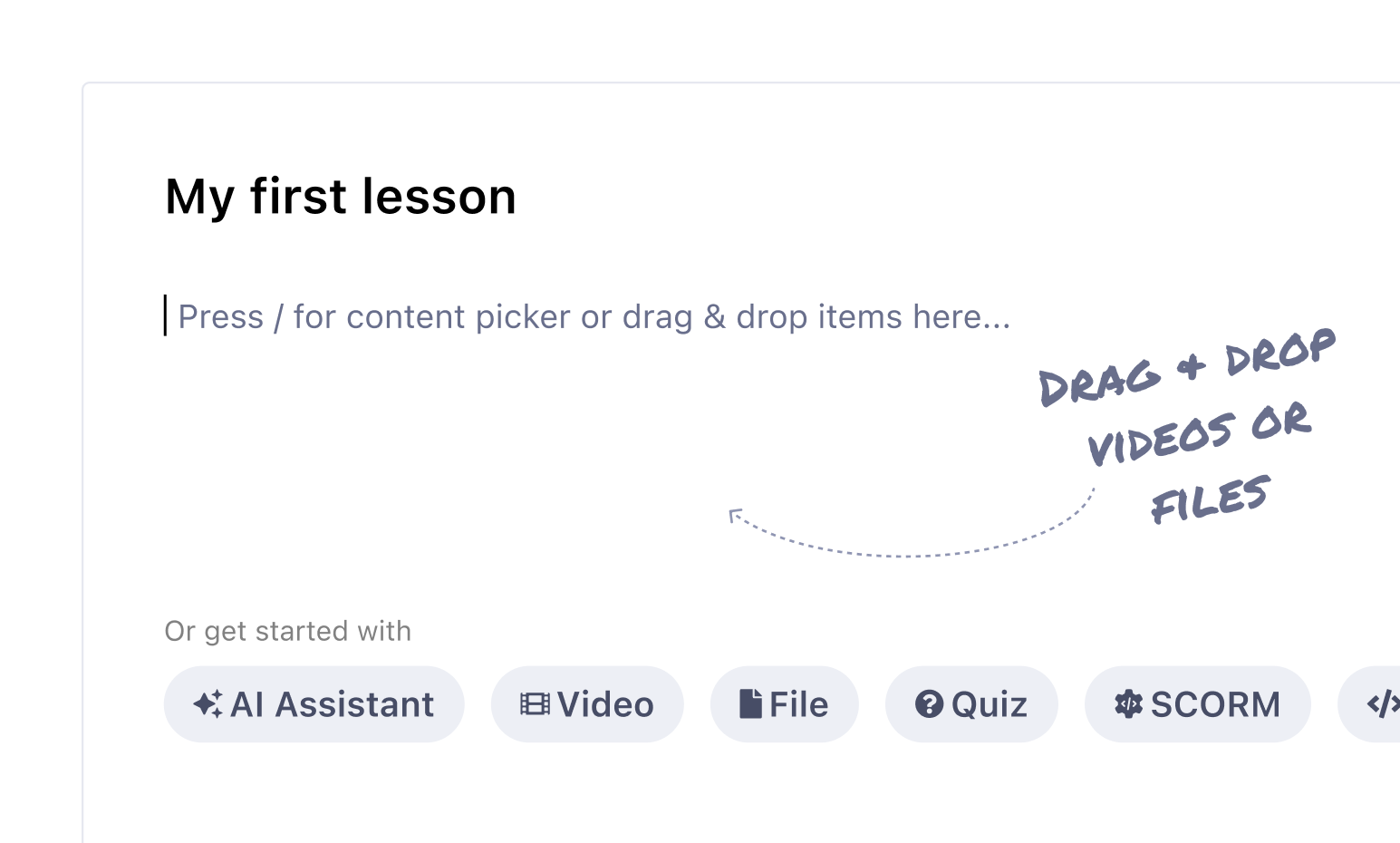 Online course builder interface showing content creation tools and course structure